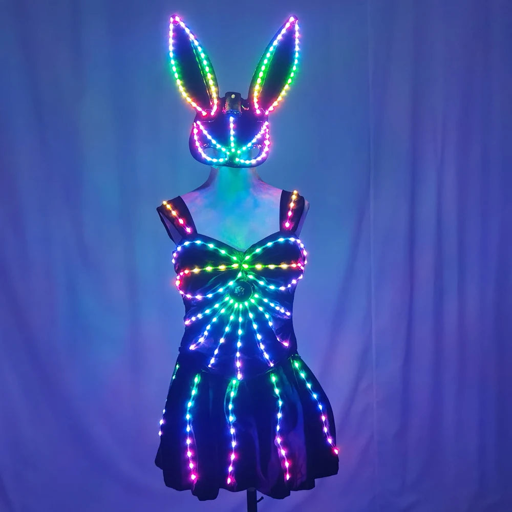 Vestido de discoteca con espejo y luces LED, ideal para fiestas, cumpleaños y eventos nocturnos. Diseño sin mangas, con luces LED brillantes, perfecto para bailarinas, cantantes y artistas de escenario.