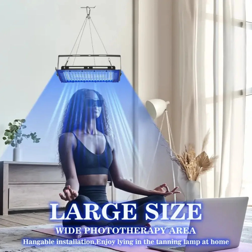 Lámpara de Bronceado para el Hogar, 460nm y 480nm de Longitud de Onda, 48 Lámparas de Luz Azul, 5 Niveles de Brillo, para Bronceado UV y Cuidado de la Piel