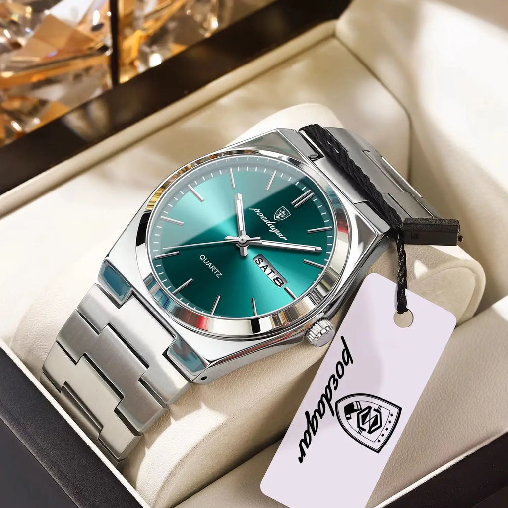 Reloj de pulsera de cuarzo para hombre POEDAGAR, moda de lujo, casual, luminoso, resistente al agua, de acero inoxidable, con indicador de fecha y día