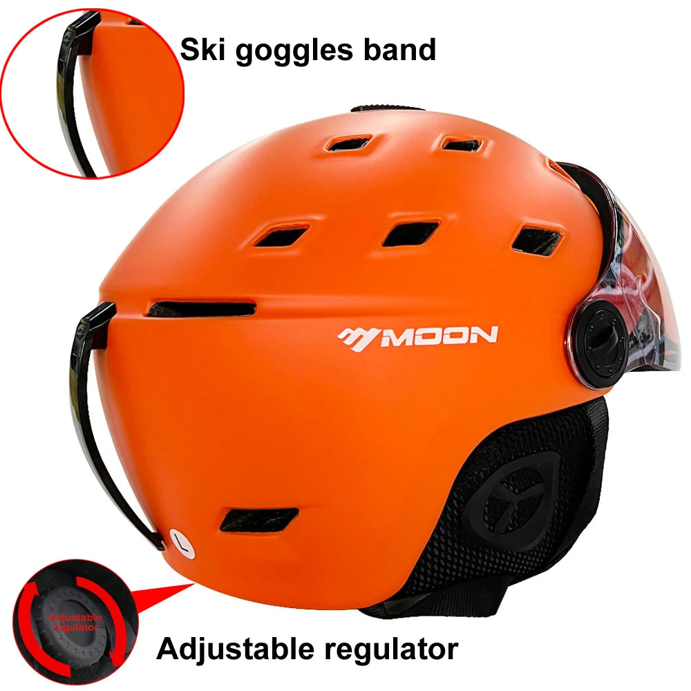 MOON-casco de esquí moldeado integralmente, gafas de PC + EPS, de alta calidad, para deportes al aire libre, esquí, Snowboard, monopatín