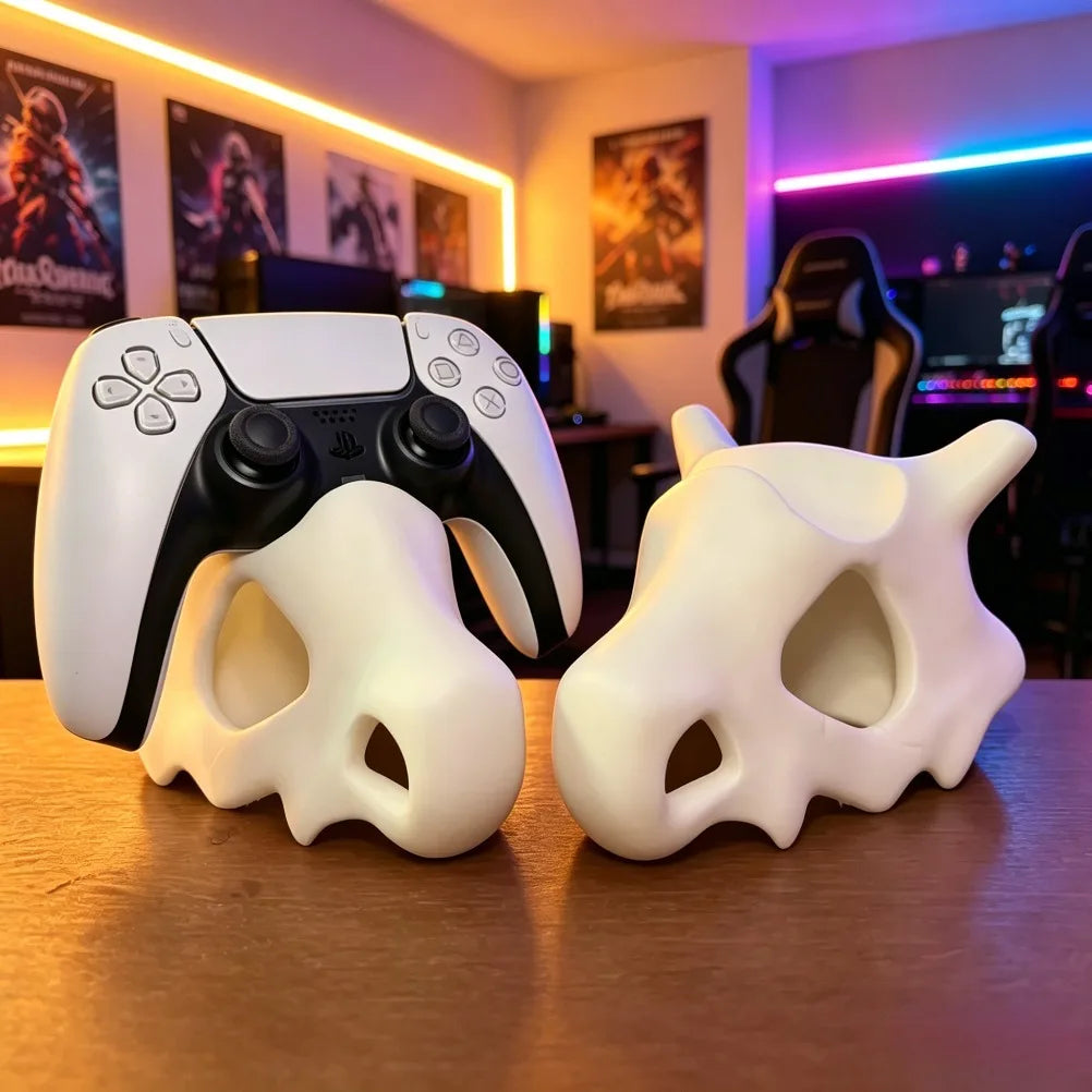 Soporte para mando con forma de cráneo de Cubone impreso en 3D, adorable base de exhibición estable para mandos de videojuegos, decoración de habitación gamer para PS5 DualSense