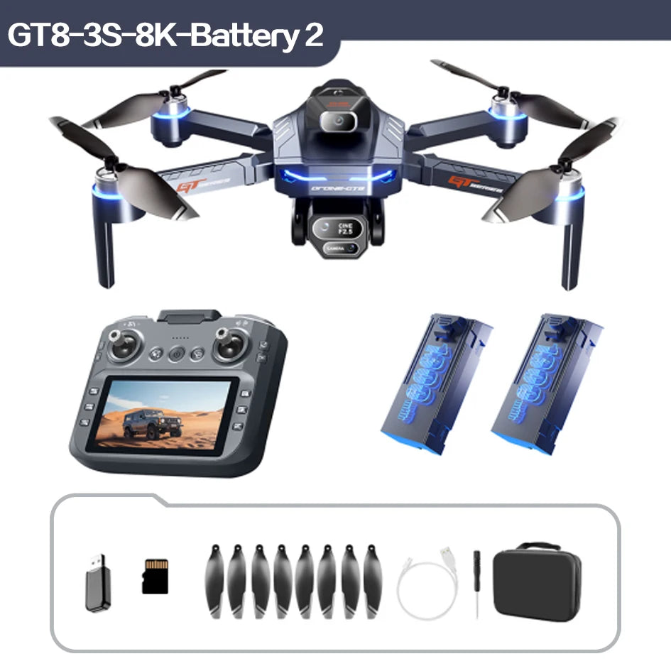 Kit de dron gris con control, pantalla, 2 baterías y hélices de repuesto