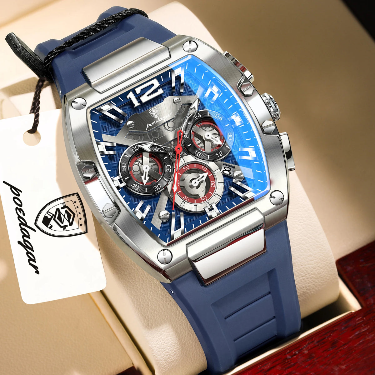 POEDAGAR Reloj de lujo para hombre, cronógrafo de cuarzo con fecha, correa de silicona, luminoso, resistente al agua, reloj deportivo de moda para hombre