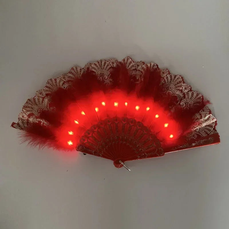 Abanicos con luces LED, plumas luminosas y disfraces para bailes, fiestas religiosas, presentaciones, bares, el hogar y Halloween.