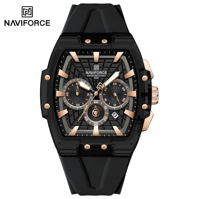 Reloj cronógrafo multifuncional para hombre NAVIFORCE NF6113, con calendario, segundero, luminoso, resistente al agua y correa de silicona
