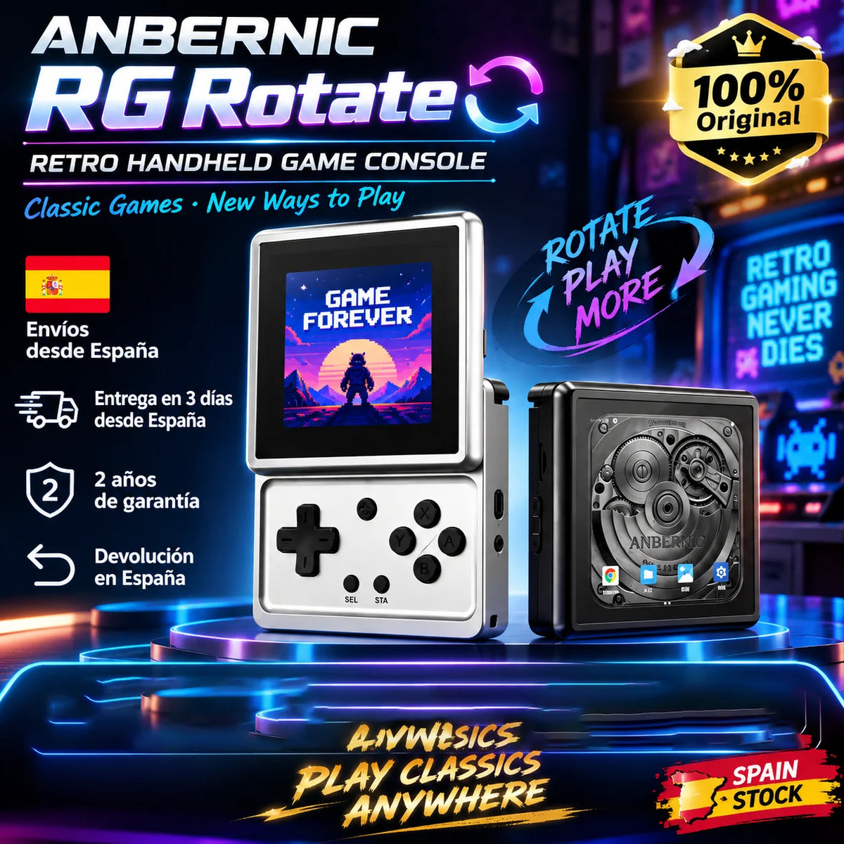 Consola de Juegos Retro Portátil Anbernic RG con Pantalla Giratoria de 3.5", Reproductor de Juegos Portátil Android T618