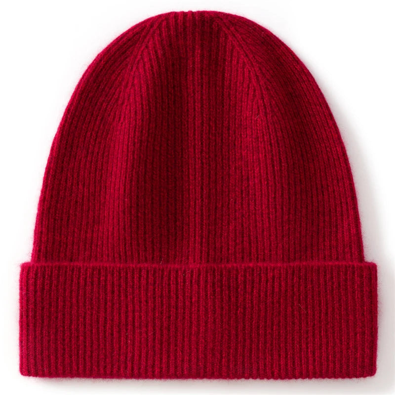 Gorro de Punto 100% Cachemira Pura KOIJINSKY, Textura de Canalé, Puño Plegable, Gorro de Invierno Suave y Cálido para Mujer