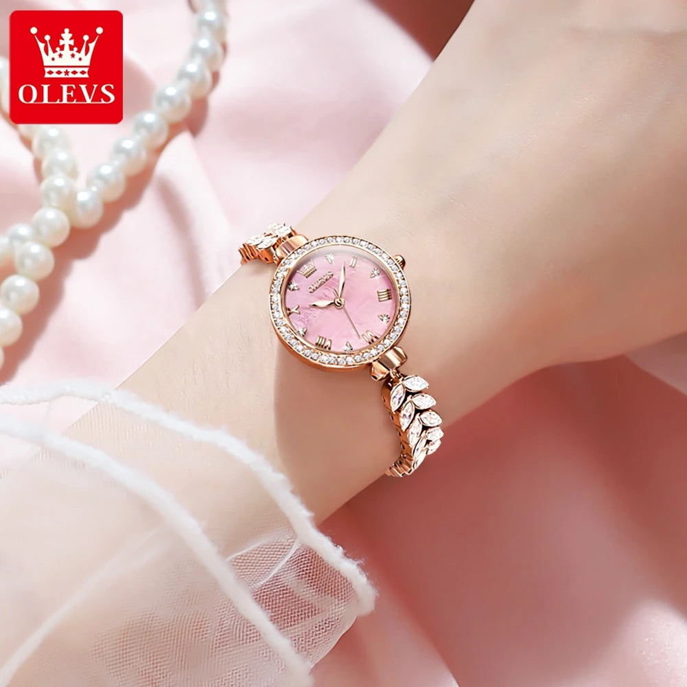 OLEVS Brand Women's Diamond Studded Steel Strip Quartz Watch 9971