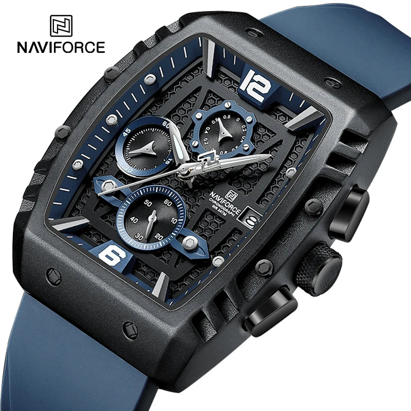 Reloj de cuarzo multifunción para hombre NAVIFORCE, deportivo, resistente al agua, con correa de silicona, calendario y cronógrafo, modelo NF8025