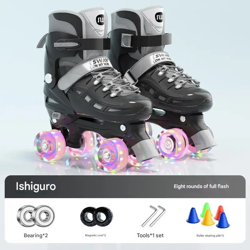 2025 patines de doble fila para niños y niñas, zapatos de Skate de 4 ruedas para principiantes, patinaje al aire libre, zapatillas Quad, tamaño ajustable 30-41