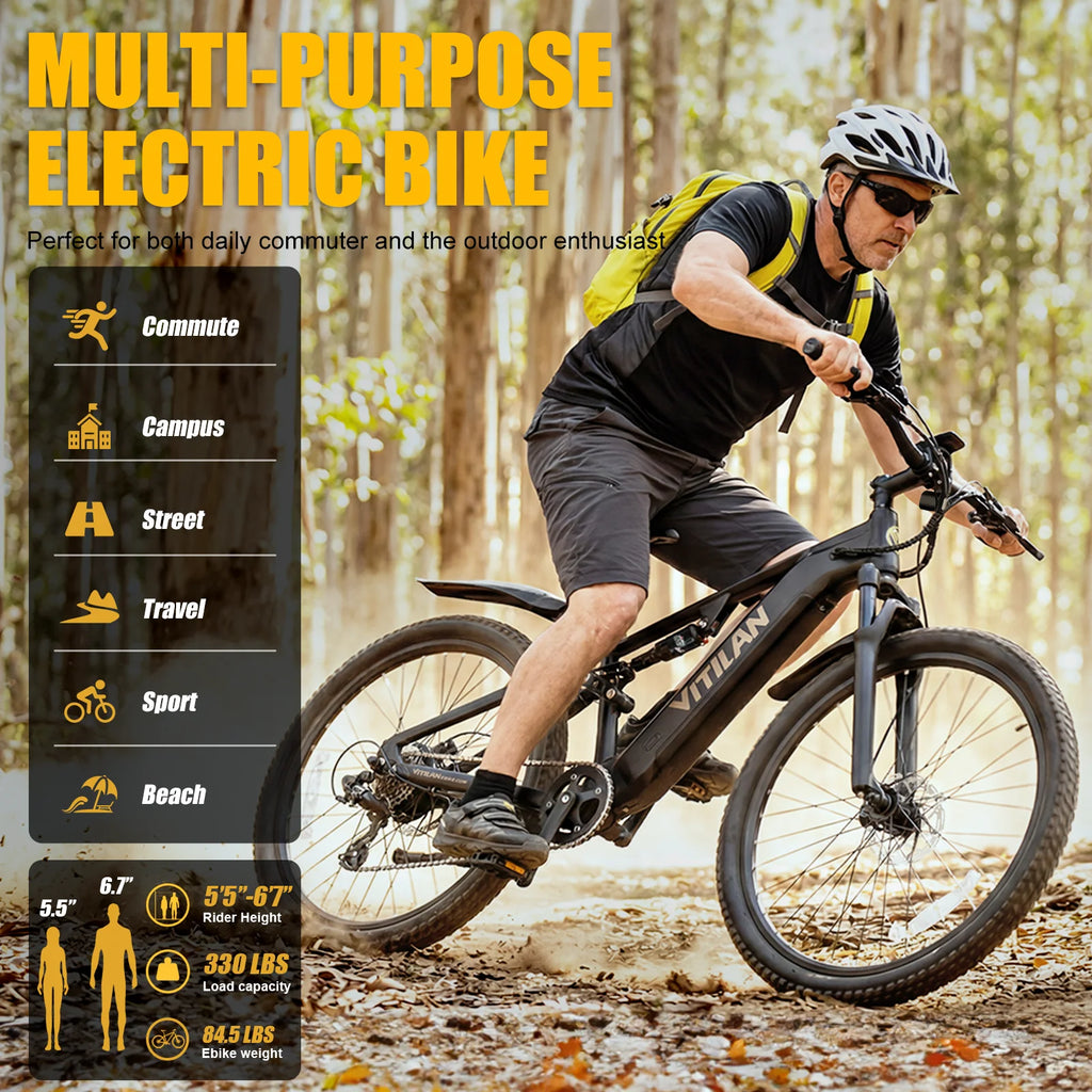 VITILAN M5 1000W 48V15ah 90-100 Nm torque sensor 27.5*2.8-inch tire aluminum frame 9-speed Electric bike adult for outdoor trips