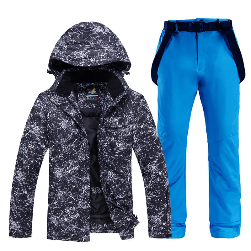 -30 Conjuntos de trajes de nieve blancos para hombres o mujeres Ropa de invierno al aire libre Ropa de snowboard Disfraces impermeables Chaqueta de esquí + Baberos de pantalón de nieve