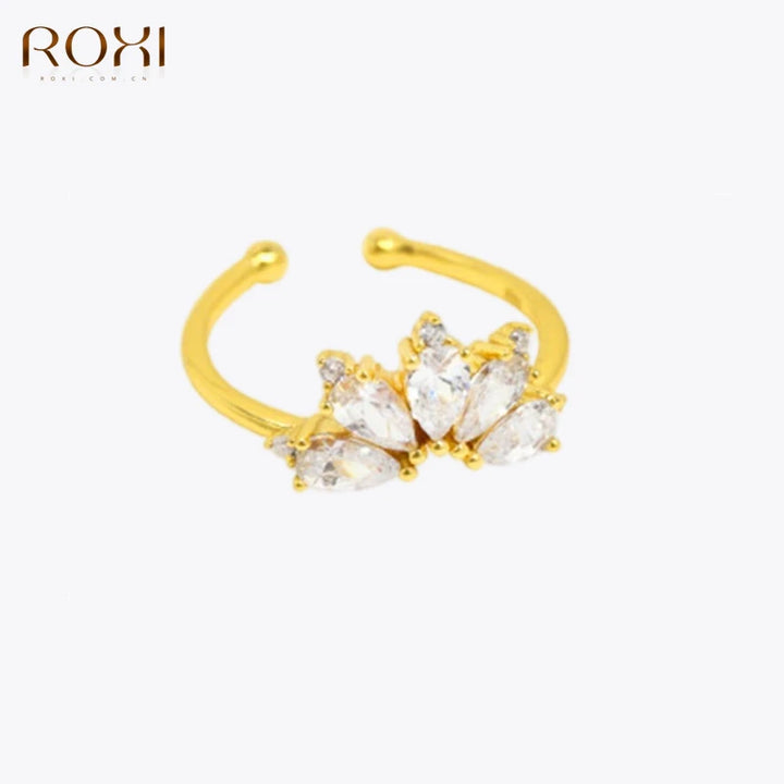 Anillos de oro macizo ROXI con corona abierta de 18K/24K para mujer, anillo de boda ajustable, joyería de compromiso de Plata de Ley 925