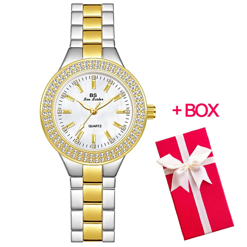 Relojes de pulsera para mujer, reloj de vestir dorado, reloj con diamantes de cristal, relojes de acero inoxidable plateados para mujer, Montre Femme
