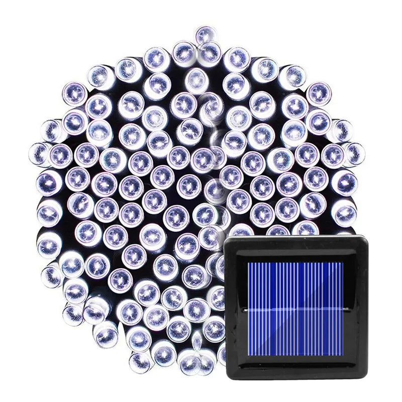 Guirnalda de luces LED de Navidad de 7m/12m/22m, luces de cadena solares para exteriores, 8 modos, decoración de jardín y bodas, resistente al agua