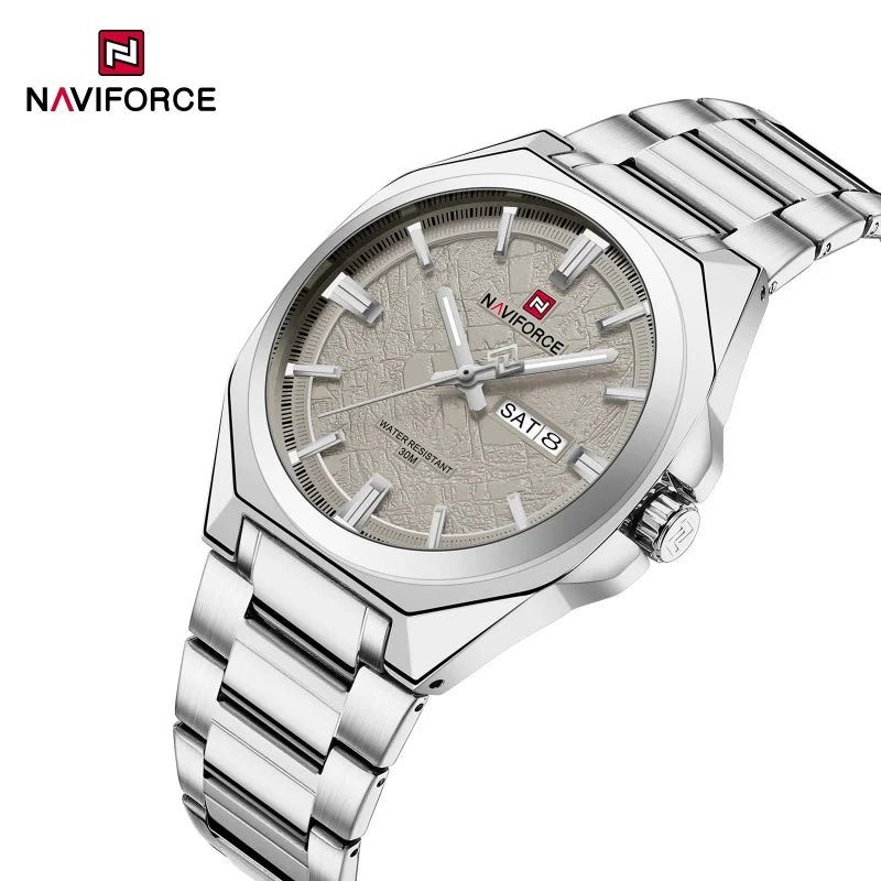 New Style NAVIFORCE Men's 3ATM Waterproof Luminous Pointer Display Stainless Steel Band Wrist Watch Luxury Boy‘s Watches