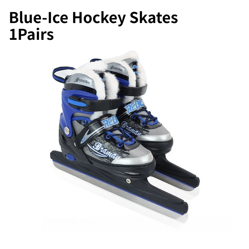 Patines de hockey sobre hielo ajustables para niños y adultos, patines de velocidad para pista corta, forro polar grueso, carcasa rígida anticolisión