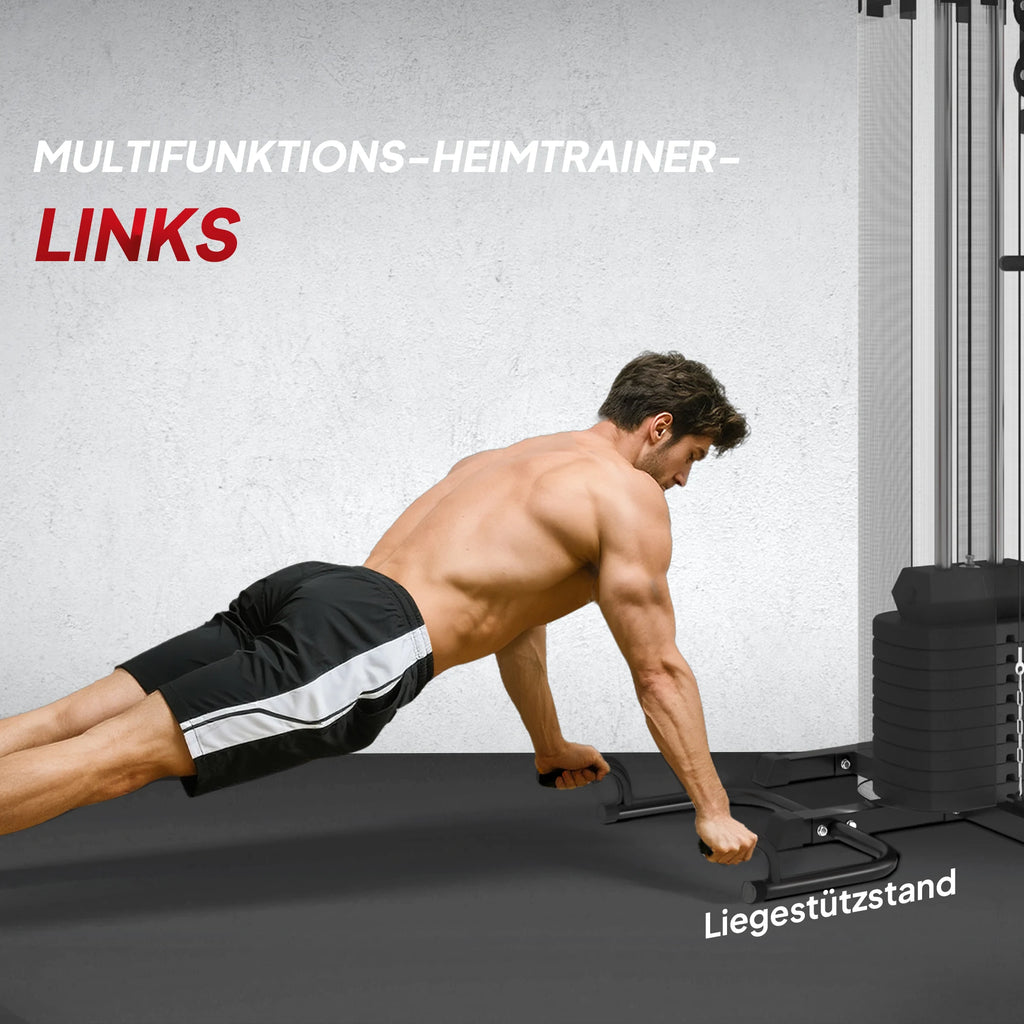 Estación de entrenamiento multifuncional para gimnasio, con un conjunto de pesas de 65 kg, que incluye todo lo necesario para un gimnasio en casa: banco para abdominales, soporte para flexiones y estación para ejercicios de
