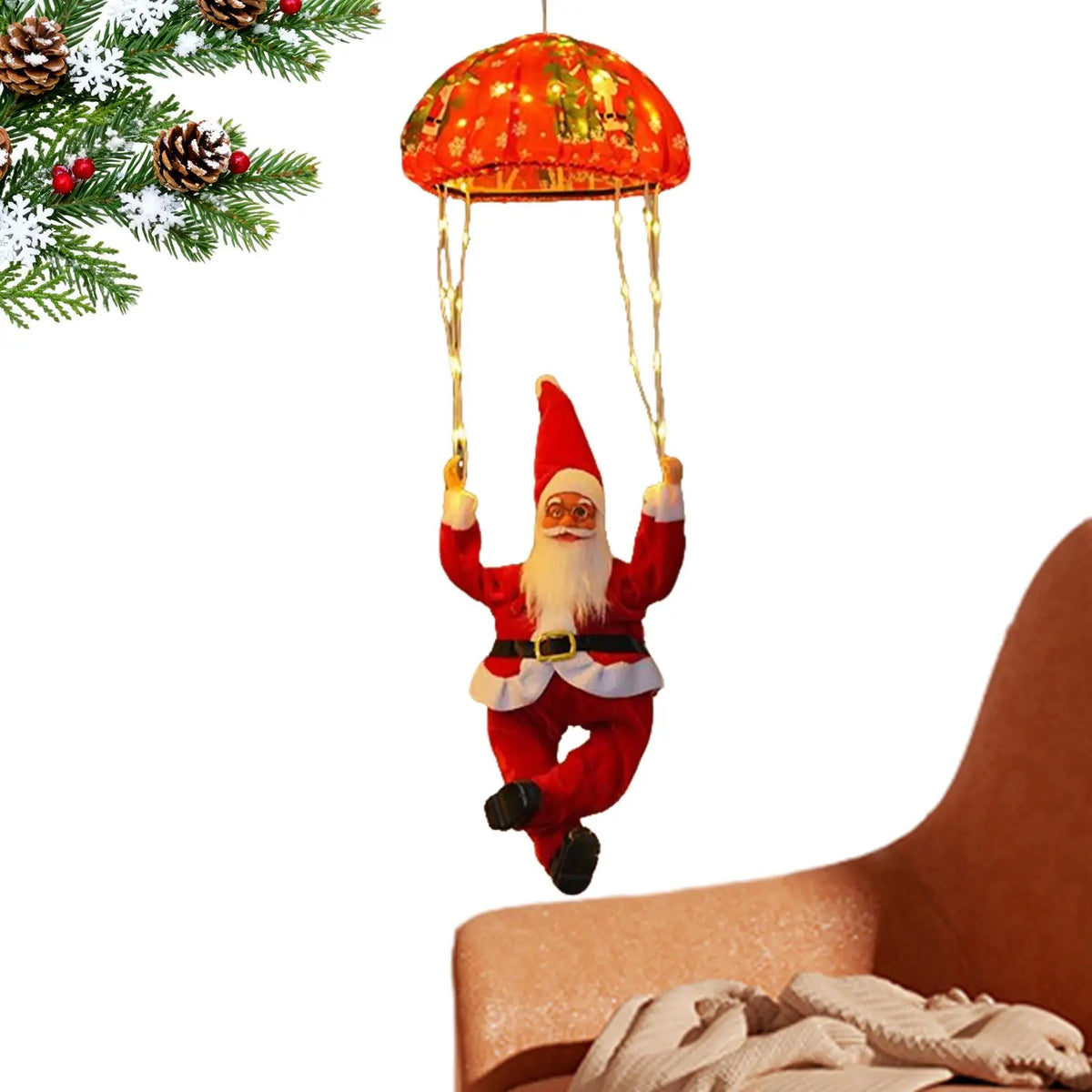 Luces solares decorativas de Papá Noel en paracaídas, luces navideñas solares para exteriores con 8 modos LED, lámpara solar colgante impermeable
