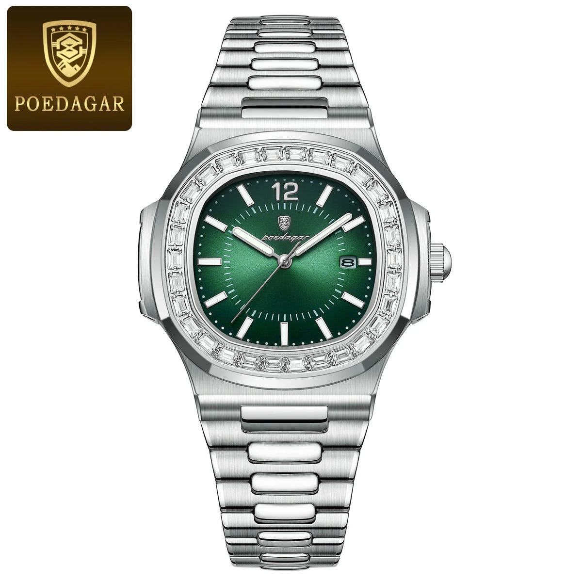 Reloj de pulsera para hombre POEDAGAR de lujo, cuadrado, resistente al agua, con fecha, luminoso, de cuarzo, de acero inoxidable, estilo ejecutivo y a la moda