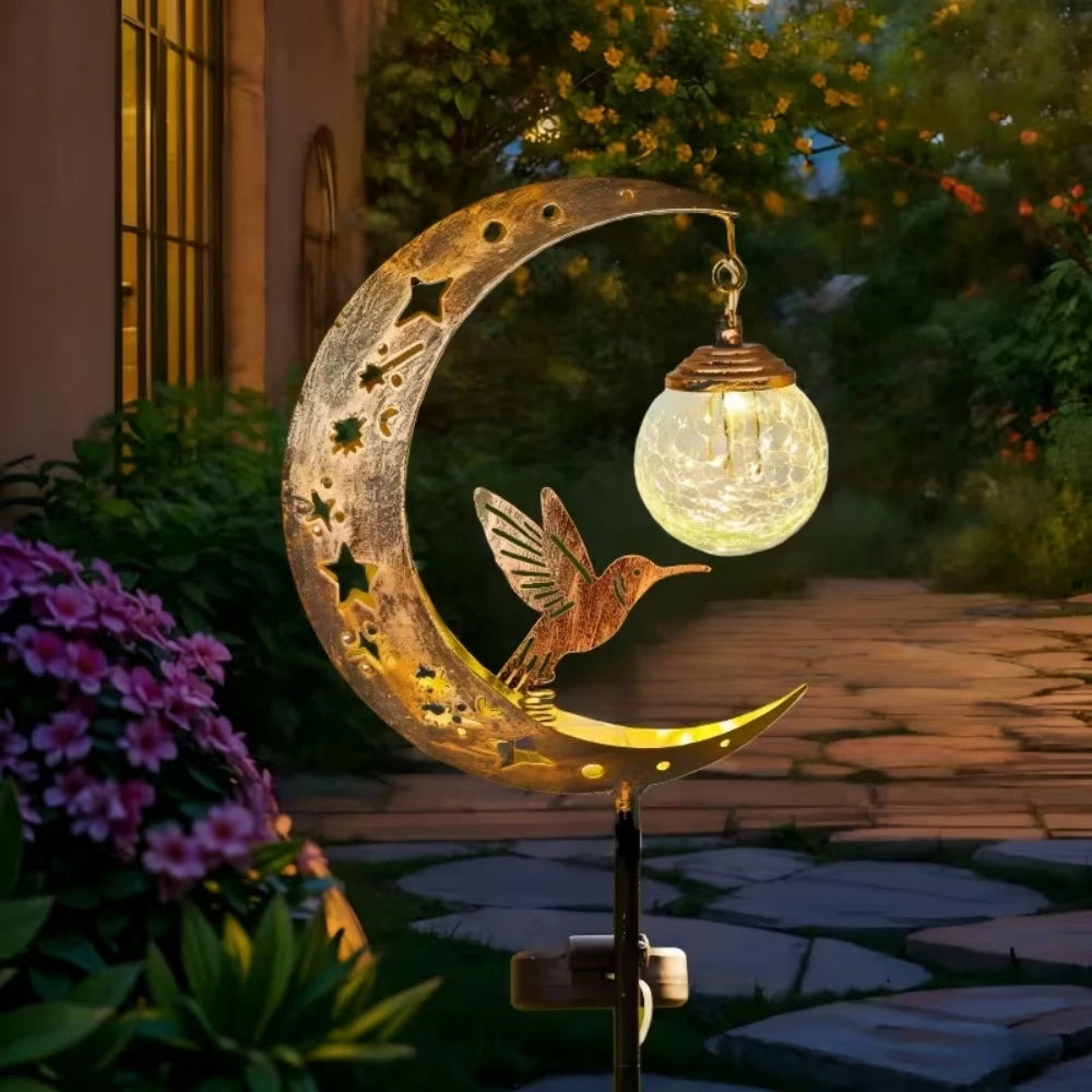 Solar Garden Lights Owl Pathway Stake Lights Glass Globe with Moon Cat Decor Outdoor Decor Lights for Walkway Yard Lawn Patio