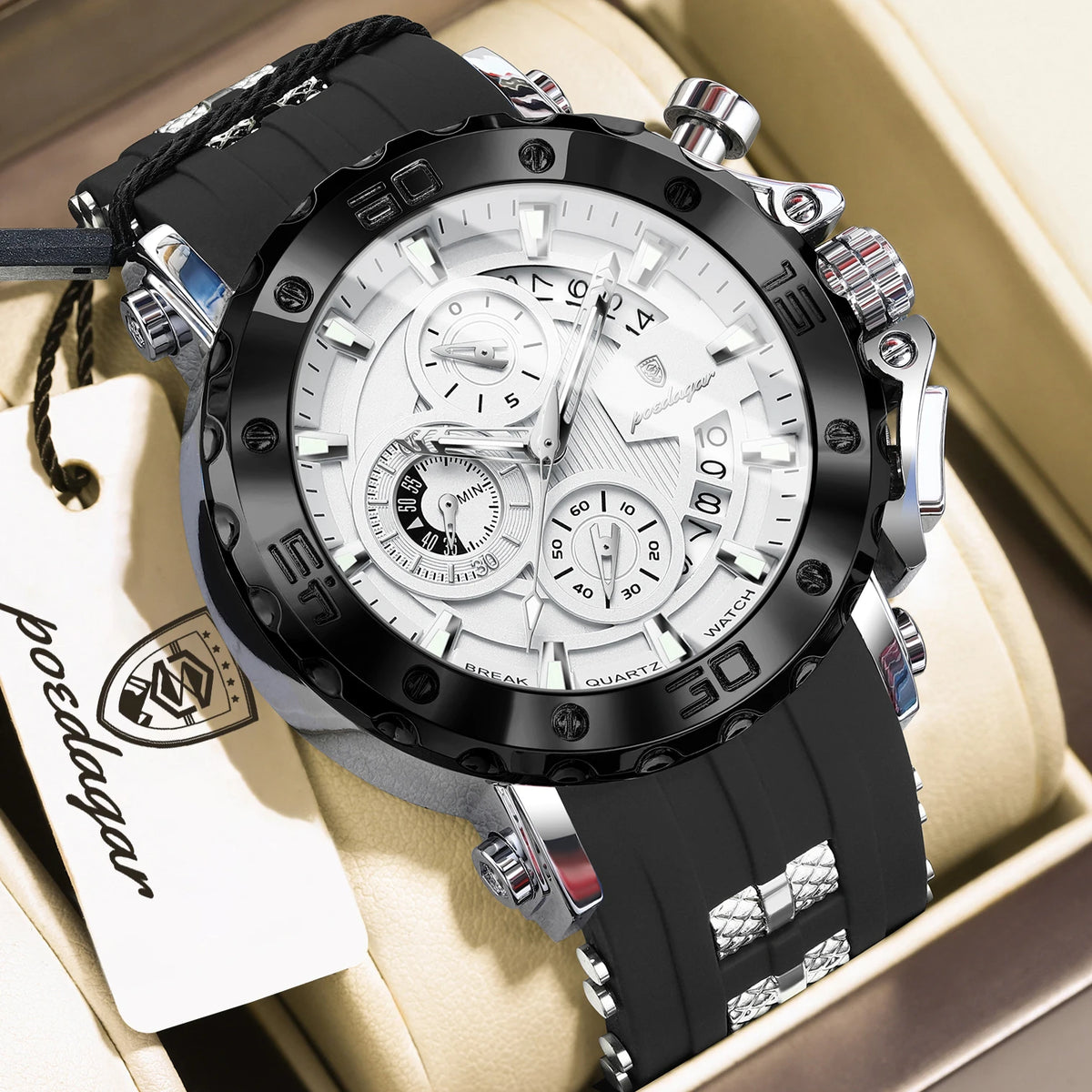 Reloj para hombre POEDAGAR Youth Sports, cronógrafo, fecha, resistente al agua, luminoso, correa de silicona, cuarzo, moderno, reloj para hombre