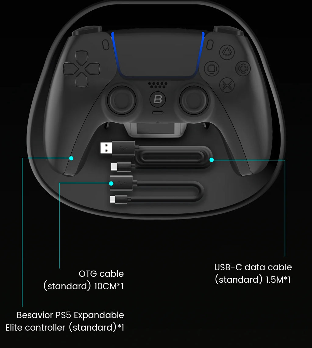 Carcasa trasera con puertos USB‑C y OTG, cables incluidos, color negro