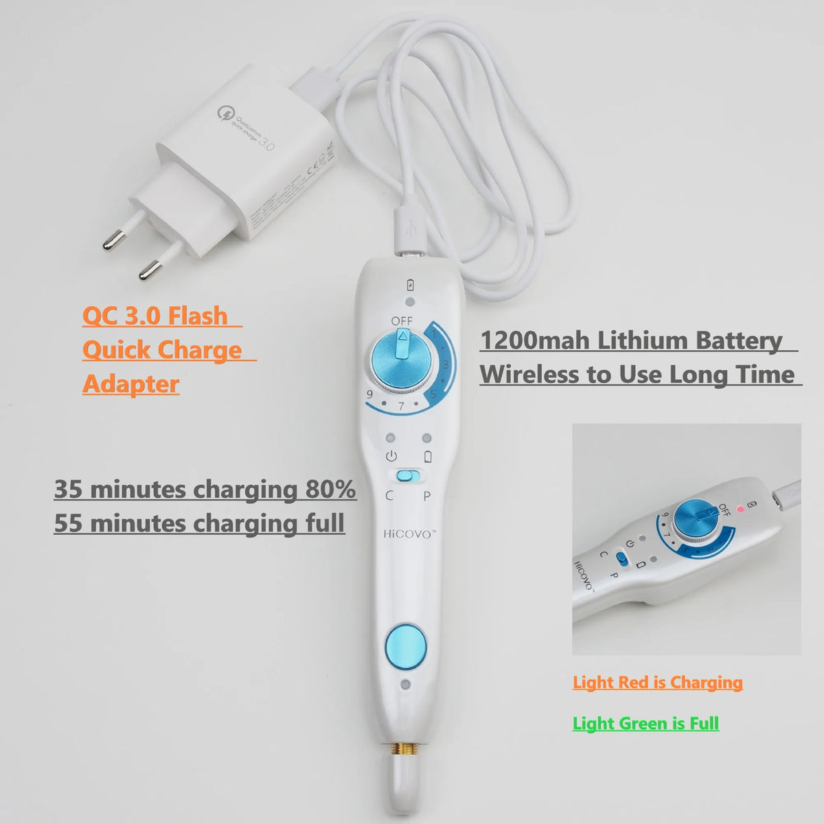 Hicovo-pluma de Plasma de 500Hz, máquina de tratamiento de acné, levantamiento de párpados, pulso, fibroblasto frío, estiramiento de la piel, carga rápida, inalámbrica