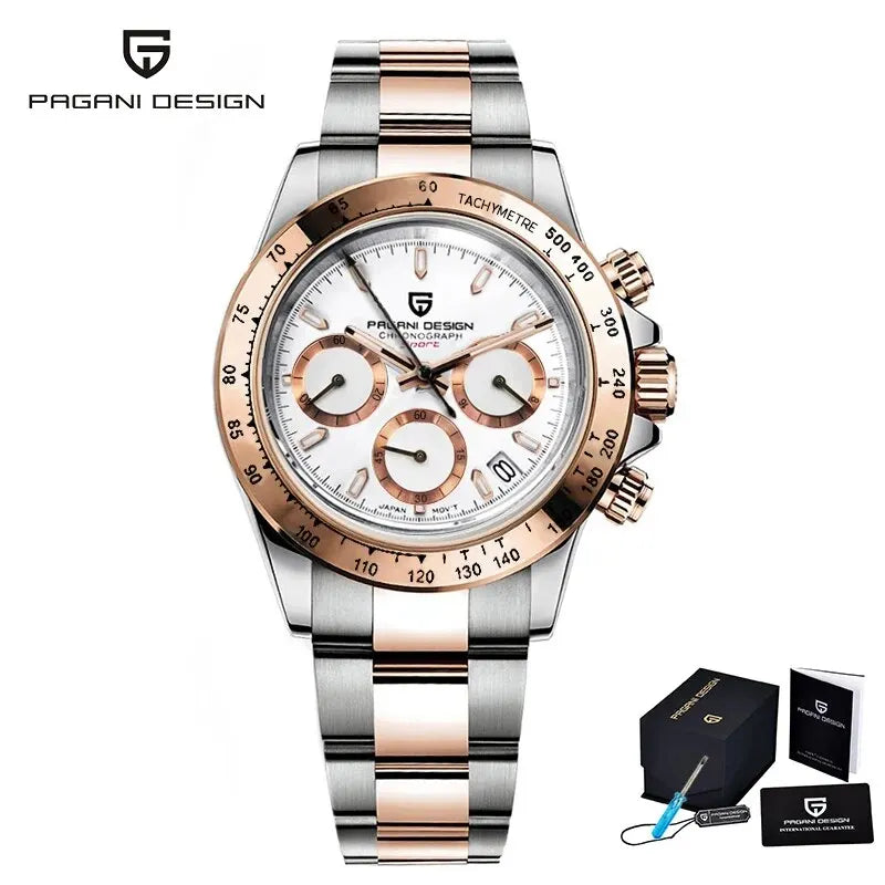 PAGANI DESIGN 2026 Nuevo Reloj de Cuarzo para Hombre de Lujo en Oro Rosa, Reloj de Pulsera Deportivo con Cronógrafo e Impermeable 100M para Hombre