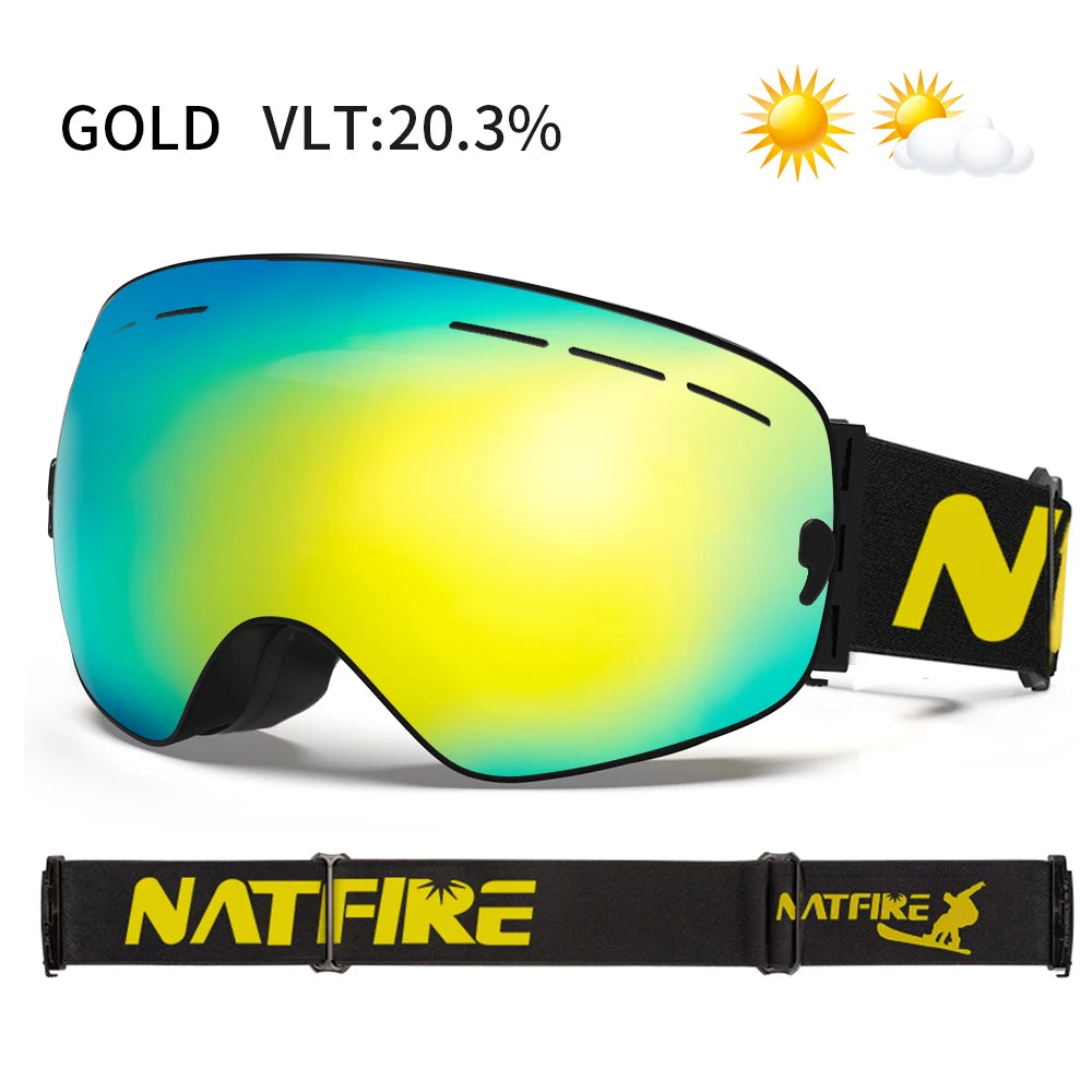 Gafas de esquí Pro 100% protección UV400 antivaho lentes intercambiables gafas de esquí Snowboard gafas de nieve para hombres mujeres Natfire