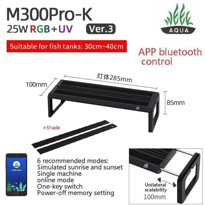 WEEK AQUA M Series V3 and Extendable Bracket RGB+UV Full Spectrum LED Plant Lamp APP Control Planted Tank Fish Tank Lighting