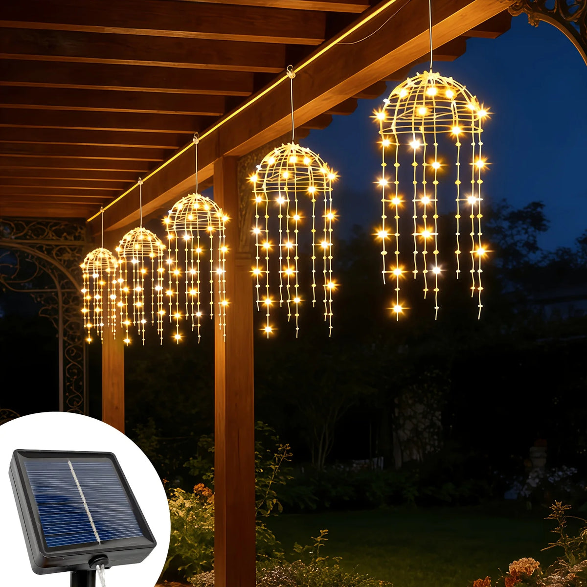 2/4Pcs Outdoor Solar LED Hanging Jellyfish Lights, 8 Lighting Modes  for Patio Eaves Balcony Porch Trees  Christmas Decoration