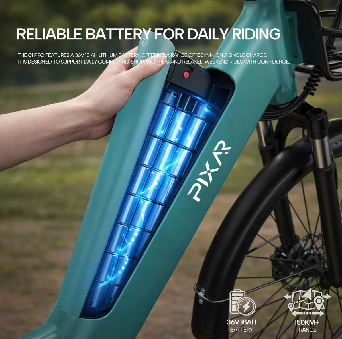 Bicicleta eléctrica urbana para adultos Pixar C1 Pro, batería extraíble de 36V 18Ah, motor de 250W, frenos de disco hidráulicos, pantalla LCD inteligente