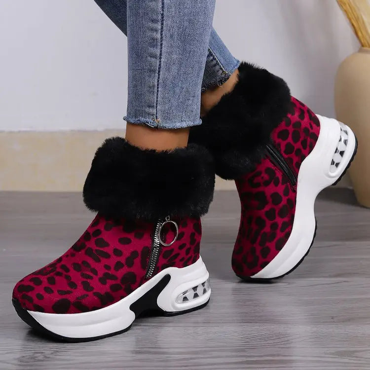 Zapatillas de deporte cálidas para mujer, botas cortas informales con forro de empuje y cremallera lateral, botas de nieve hasta el tobillo para mujer, botas de cuña con plataforma