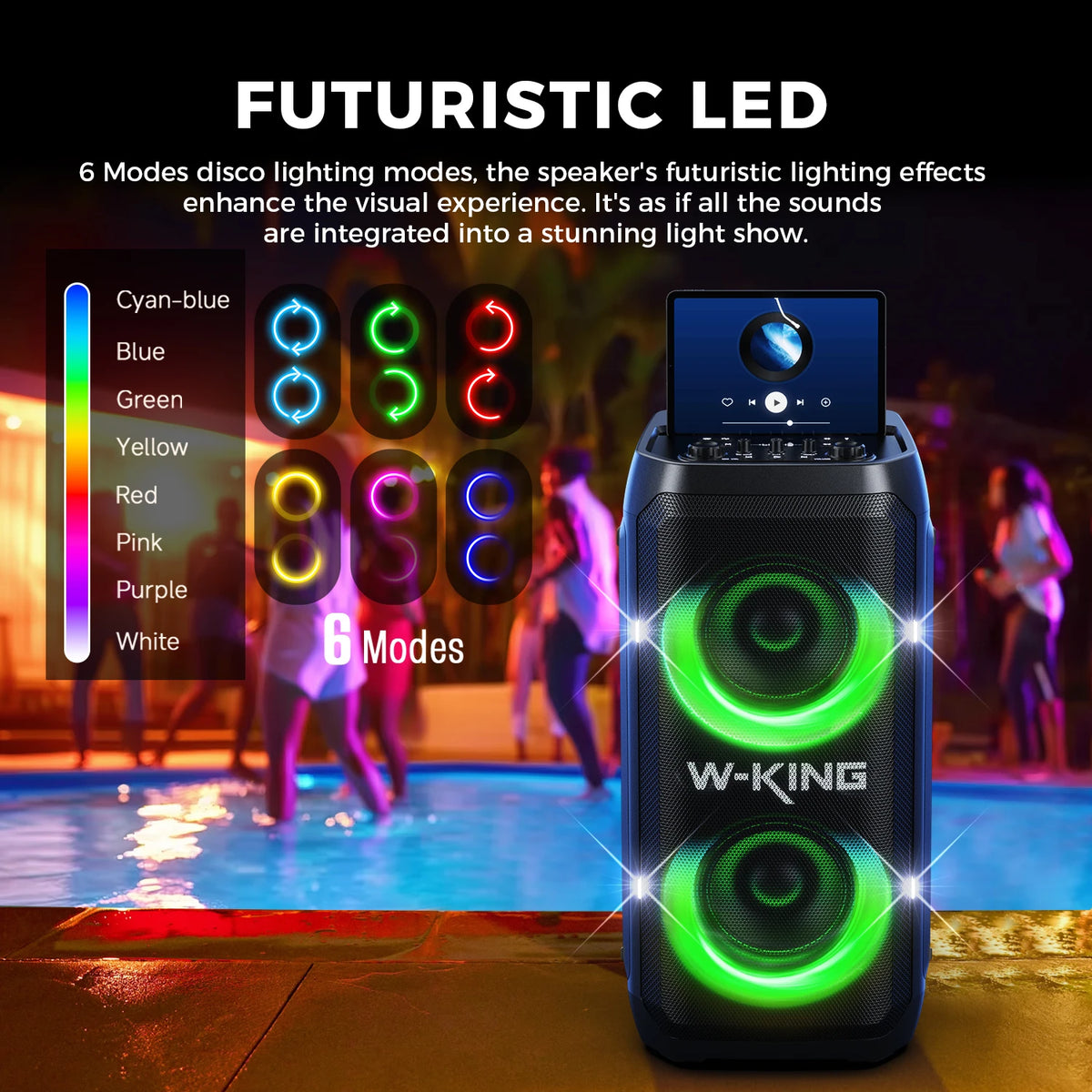 Altavoz Bluetooth para Fiestas W-KING T12, 370W de Potencia Máxima, 135dB de Bajos Profundos, Altavoz Karaoke Portátil con Luces RGB, Bluetooth 5.4, Ruedas, AUX, USB, TF, OTG, Entrada para Micrófono de Guitarra