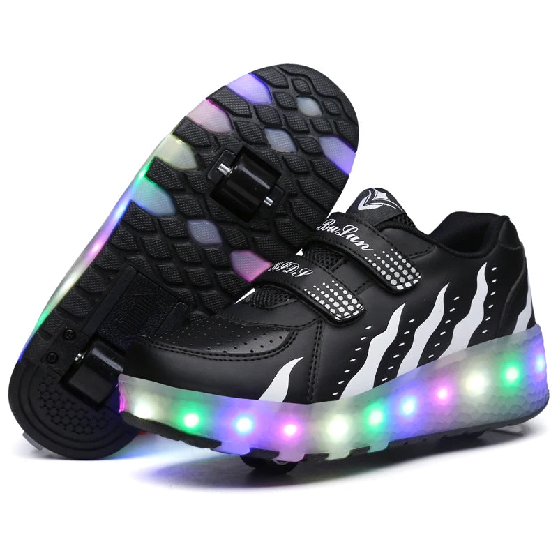 Zapatos de Skate en línea con rodillo intermitente de 2 ruedas para niños, zapatillas de deporte para estudiantes, regalo de Skate desmontable para niños y niñas