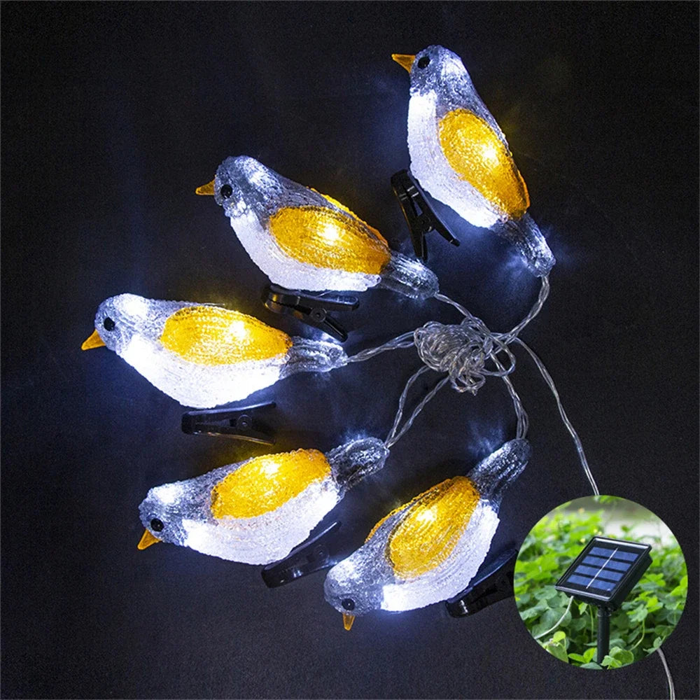 Waterproof Acrylic BirdGarland Lights5 LEDs USB Battery, Solar Powered, FairyLamp for Garden Landscape, Tree Decoration, Lantern