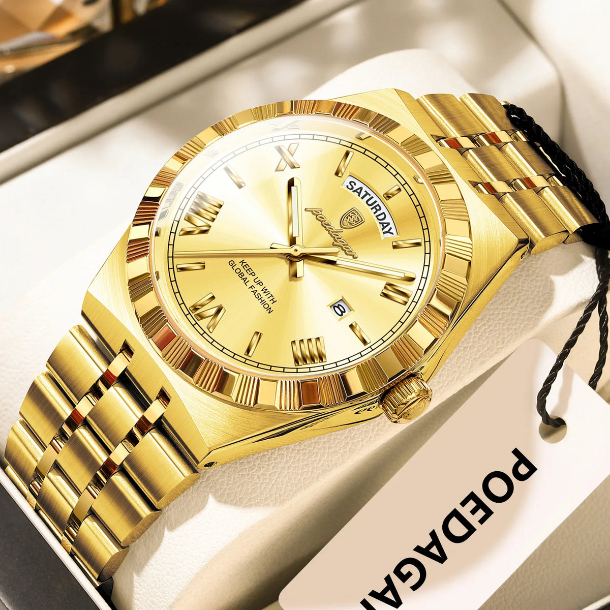 Reloj de pulsera de lujo POEDAGAR para hombre, con fecha, día, resistente al agua, luminoso, de cuarzo y acero inoxidable, estilo ejecutivo.