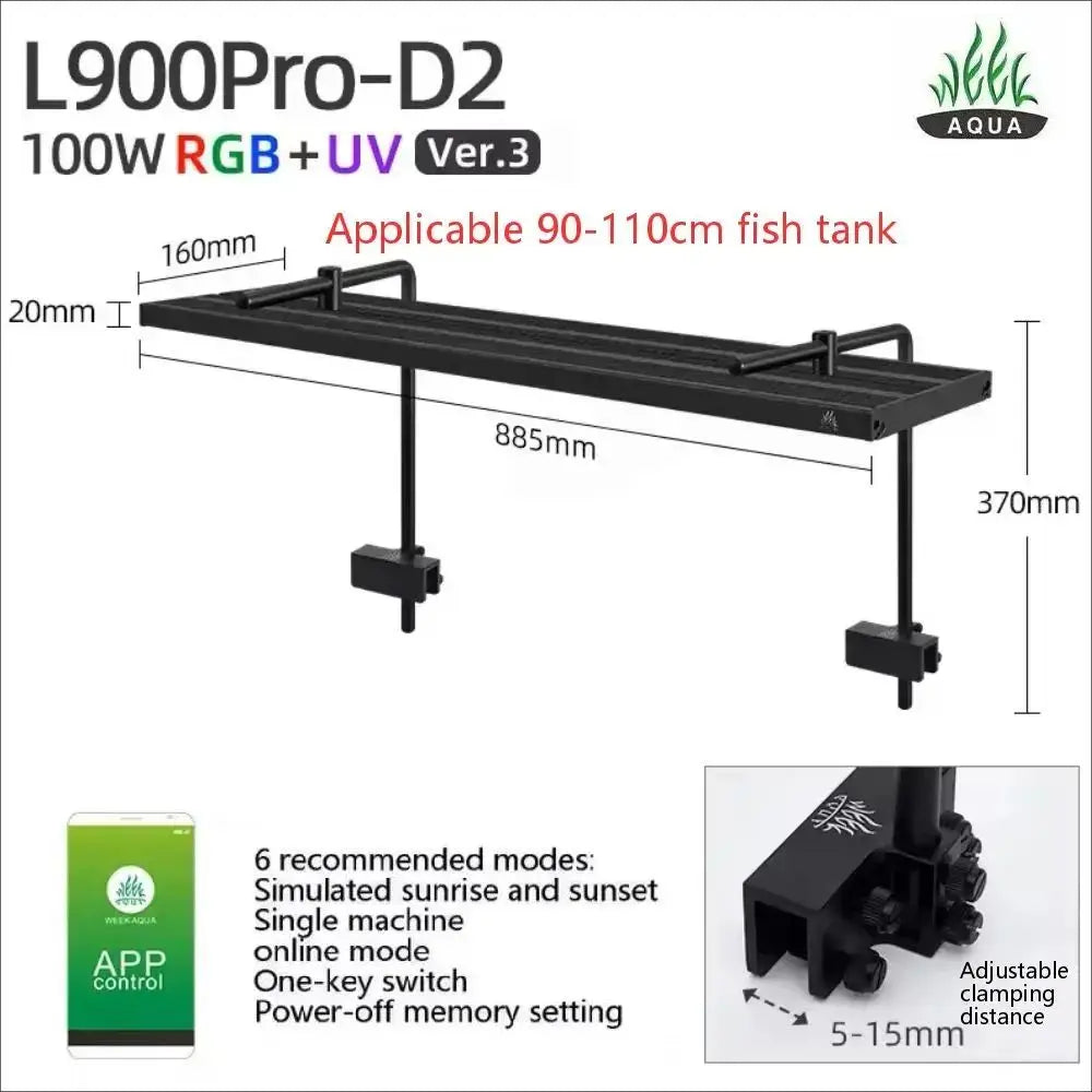 WEEK AQUA L Series V3 RGB+UV Full Spectrum LED Aquarium Light APP Bluetooth Dimmable Planted Tank Aquatic Plant Grow Lamp