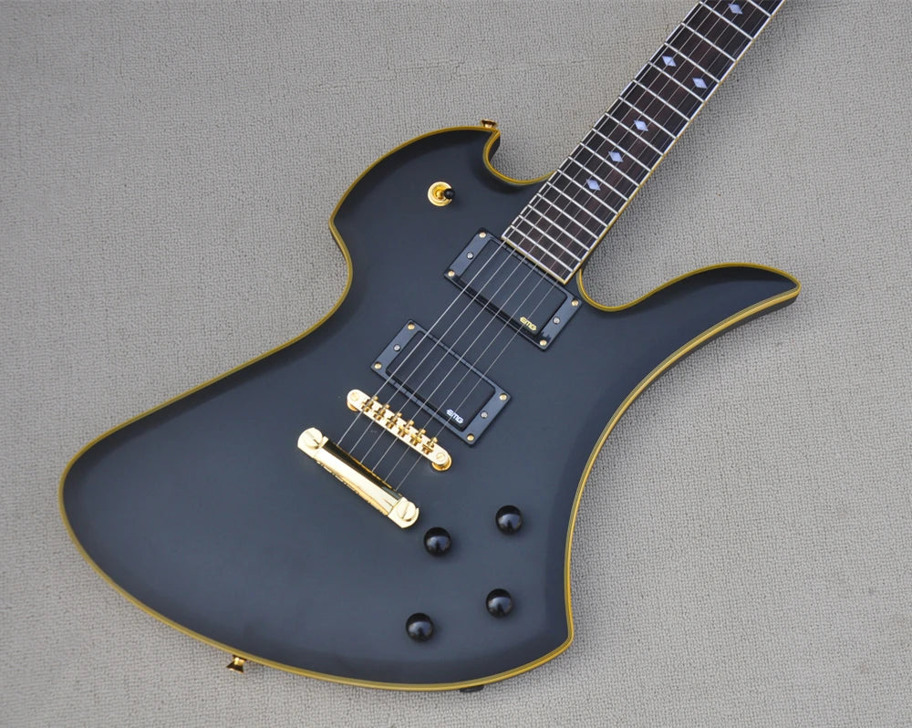 Guitarra Eléctrica Flyoung Negra Mate con Puente Fijo, Herrajes Dorados, Oferta Personalizable