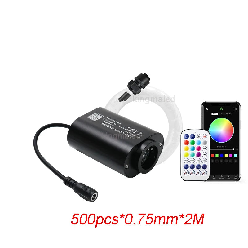 Kit de luces LED de fibra óptica para cielo estrellado, 6W, RGBW, control por aplicación, para techo de coche o interiores