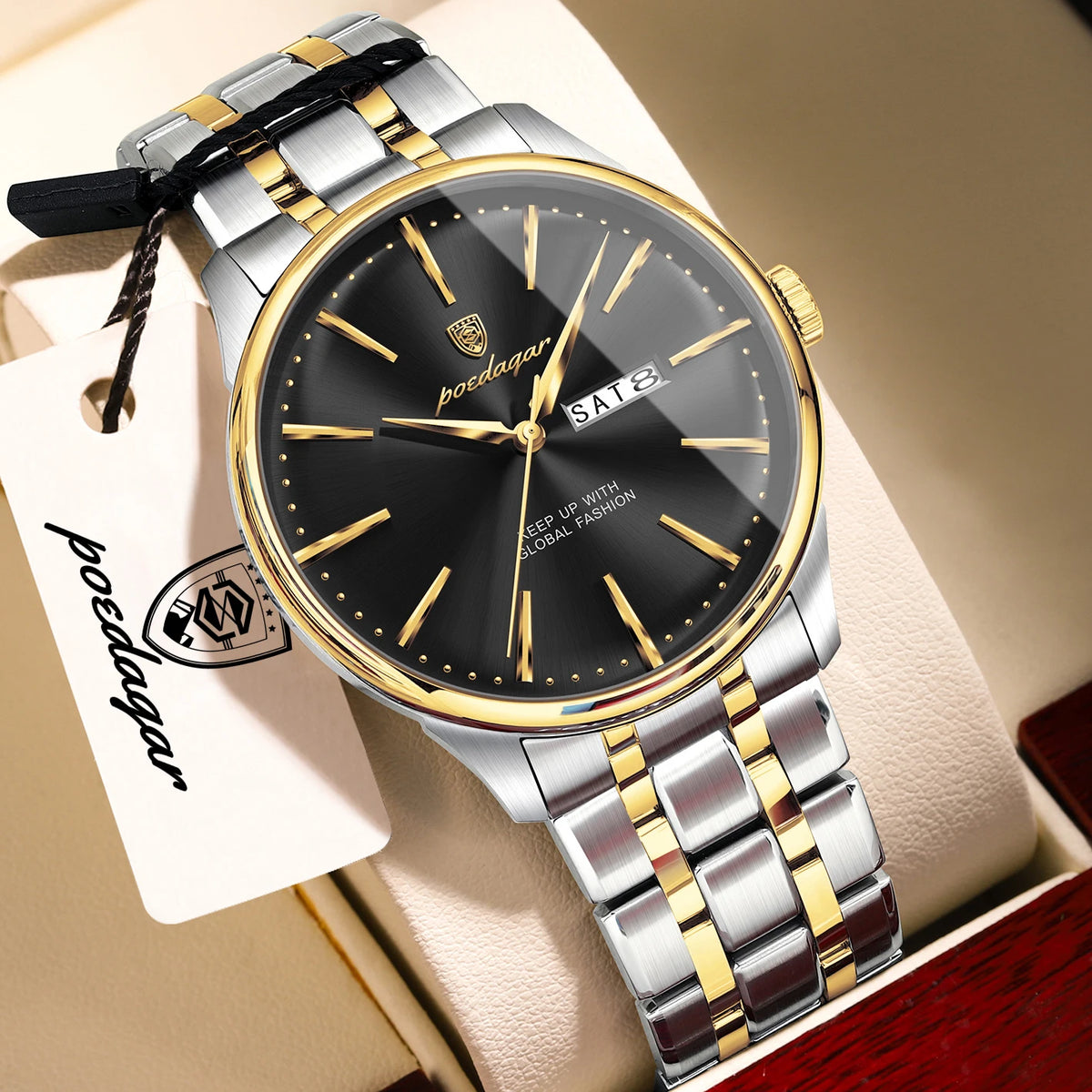 POEDAGAR Business Male Watch Fashion Waterproof Stainless Steel Men's Wristwatch Date Week Quartz Elegant Watches For Men Reloj