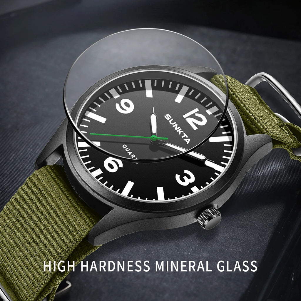 Reloj de lujo para hombre SUNKTA, de cuarzo, con fecha, correa de nailon y piel, resistente al agua, luminoso, militar, deportivo para hombre, relogios masculino