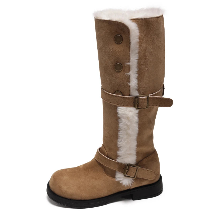 Botas de nieve de caña media, cálidas y con forro grueso, de punta redonda, suaves y antideslizantes, con plantilla de algodón.