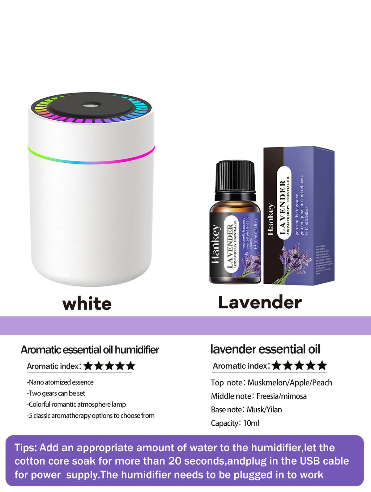 Difusor de aromaterapia de 180ml, humidificador, aceite esencial de aromaterapia, purificador de aire, coche para dormir, llevar en casa, luz LED de 7 colores