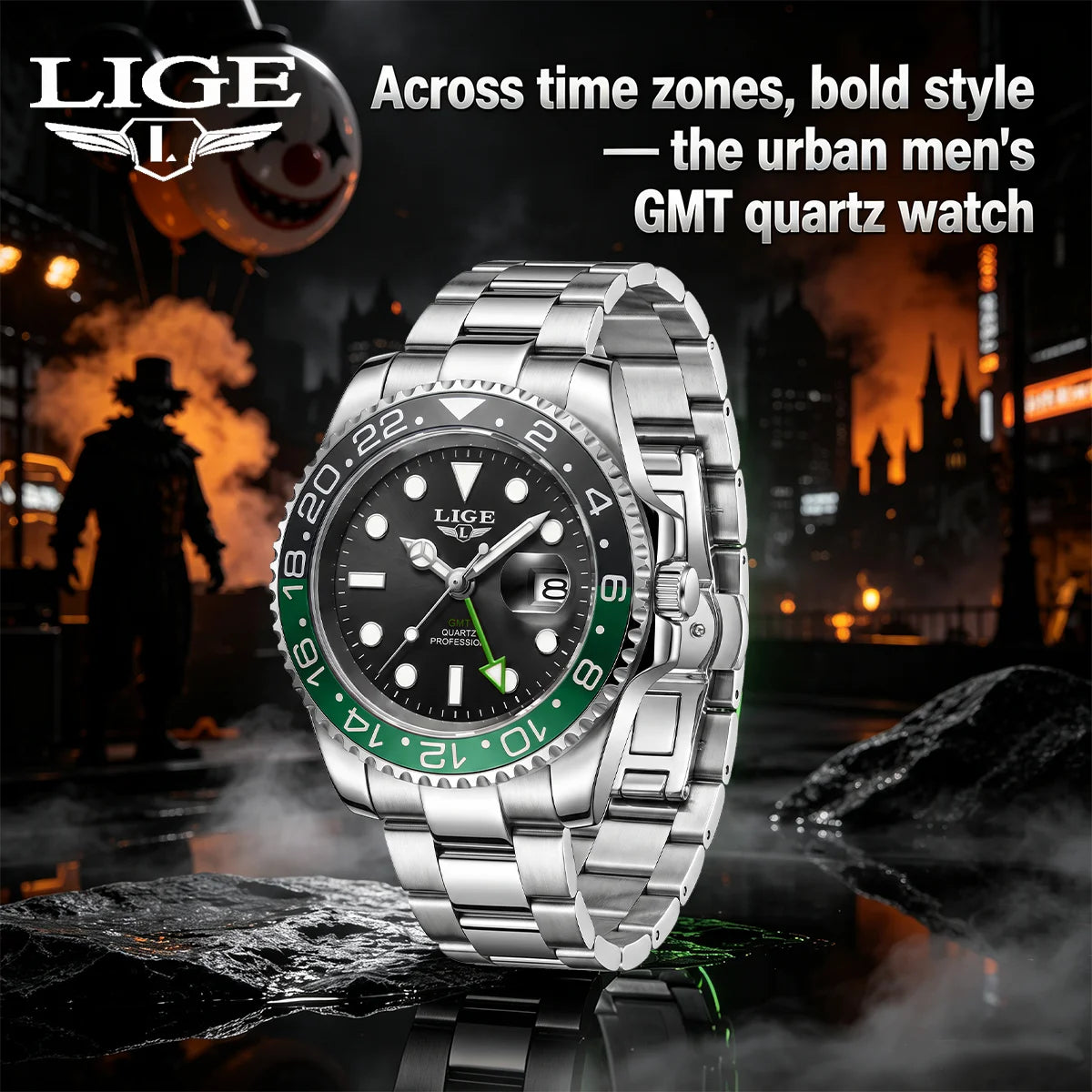 Relojes de cuarzo LIGE de lujo para hombre, de acero inoxidable, impermeables, luminosos, con fecha, para negocios, regalo de Halloween