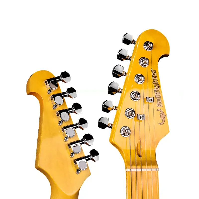 Guitarra Eléctrica Bullfighter Factory Azul Rosa Roja de 22 Trastes con Cuerpo de Álamo Sólido, Mástil de Arce, Cuerdas y Puente Cromado Vintage