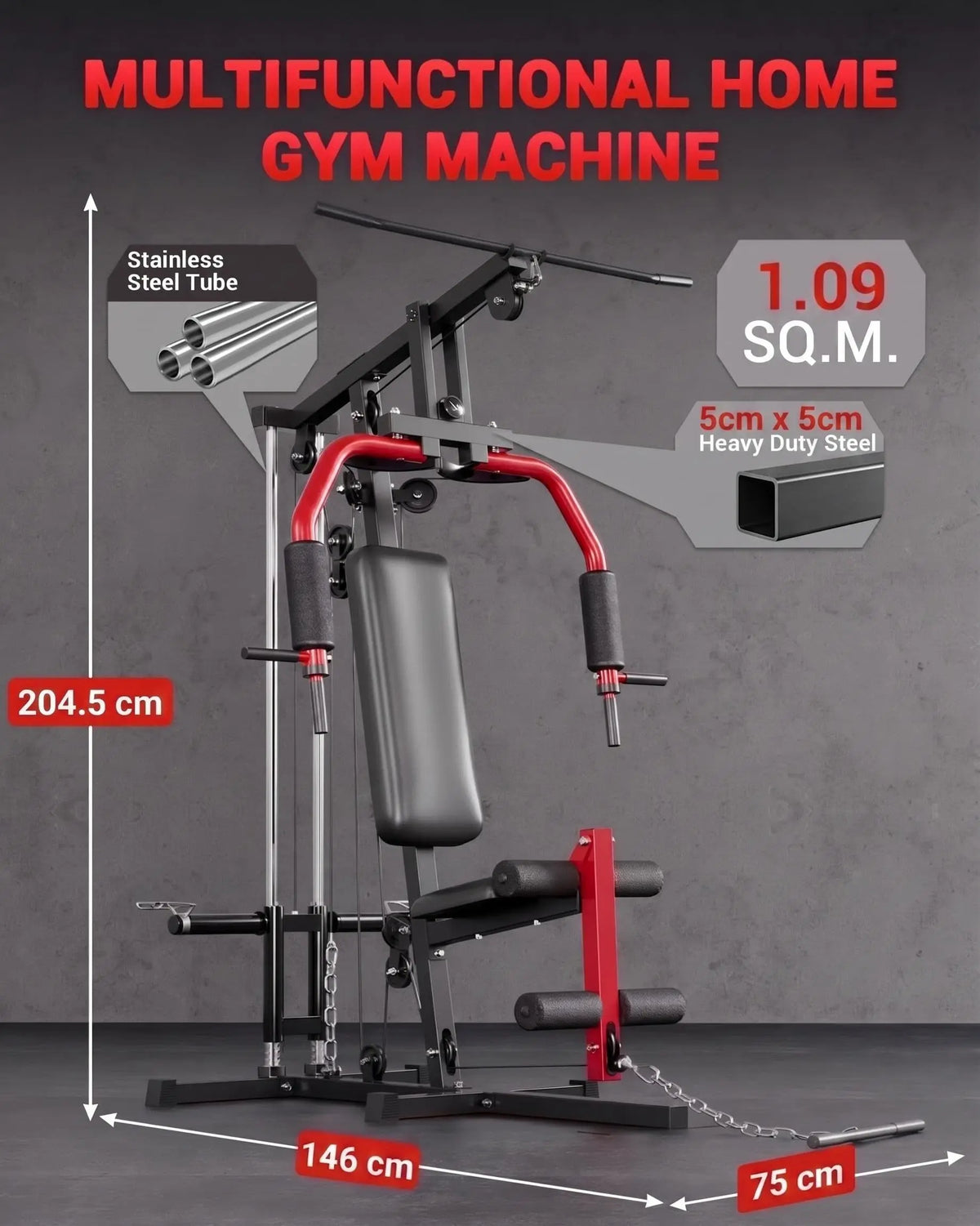 Sistema de Gimnasio Multifuncional para el Hogar – Equipo de Entrenamiento de Fuerza con Polea de Cable – Estación de Ejercicio de Cuerpo Completo para Press de Pecho, Lat Pulldown, Extensión de Piernas, Remo, Butterfly