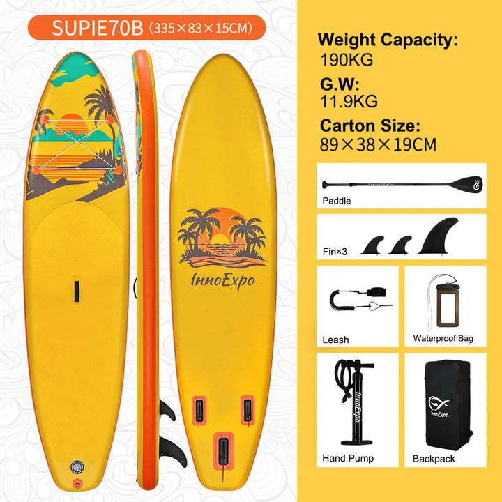 Tabla de Paddle Surf Inflable InnoExpo de 320-350 cm, Tabla de Surf SUP Antideslizante para Deportes Acuáticos con Accesorios