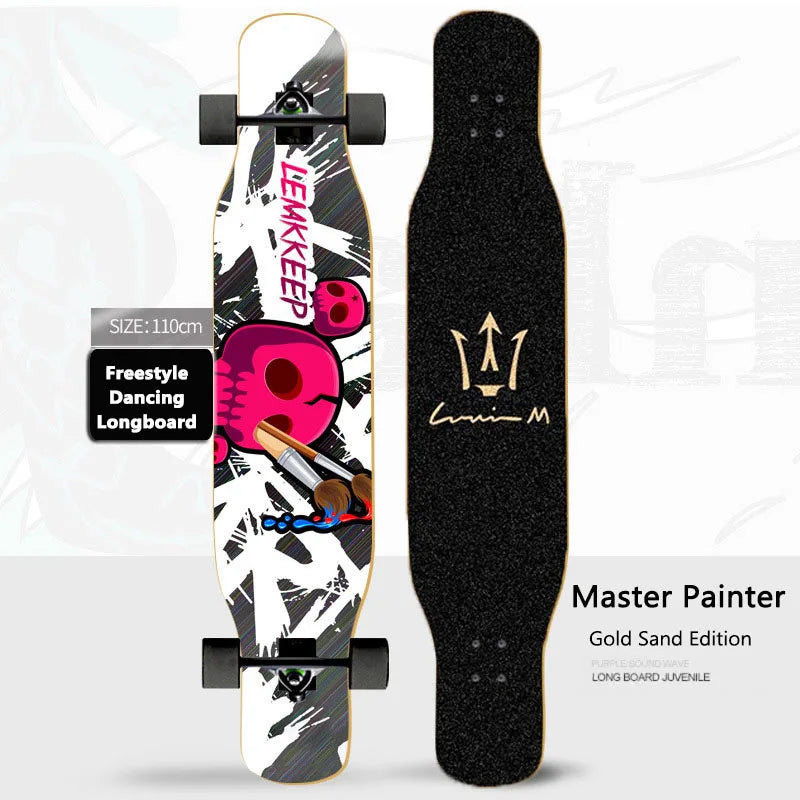 Patineta Completa para Mujer, Longboard de 110/120 cm, Tabla de Madera de Arce de 7 Capas, Ruedas de PU, para Principiantes, Freestyle, Baile Callejero